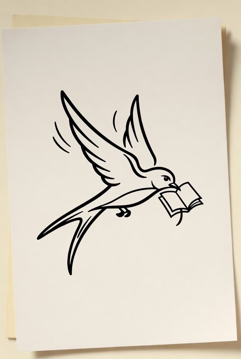 A swallow carrying an open book — the SwiftyNotes brand illustration